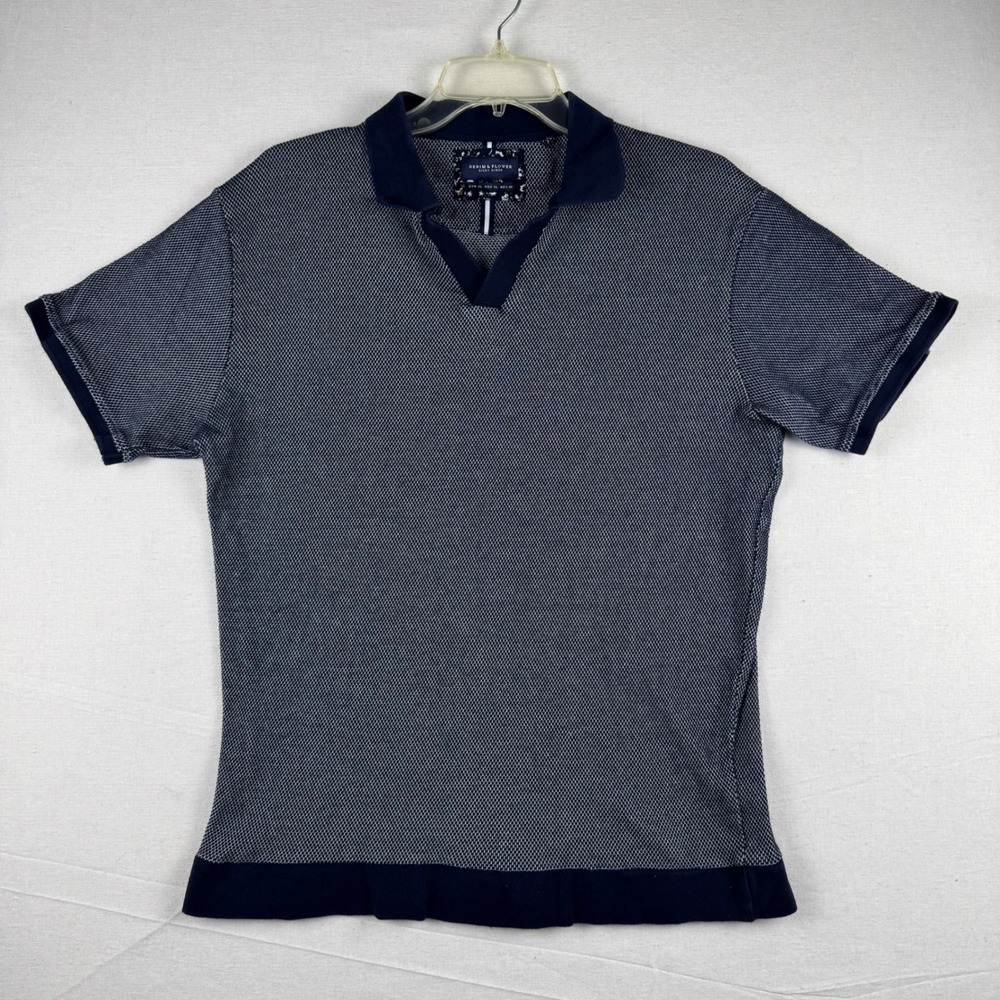 Denim & Flower Ricky Singh Mens XL Navy Blue Textured Knit Cotton Polo Shirt